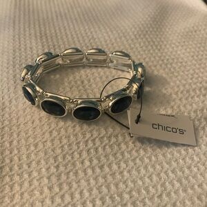 NWT Chico’s dark blue/ silvertone stretch bracelet